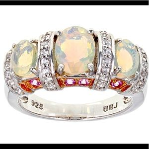 NWT Ethiopian Opal sterling & pink sapphire ring host pick!